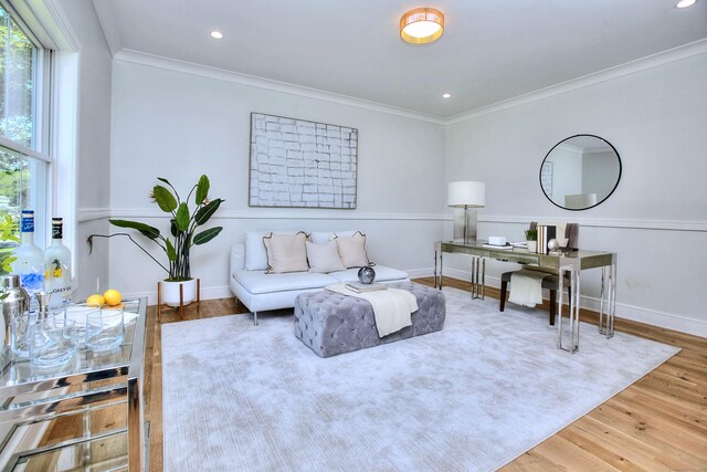 59 Thornhill Rd, Fairfield, CT 06824 - living room with crown molding, wood finished floors, recessed lighting, and a desk