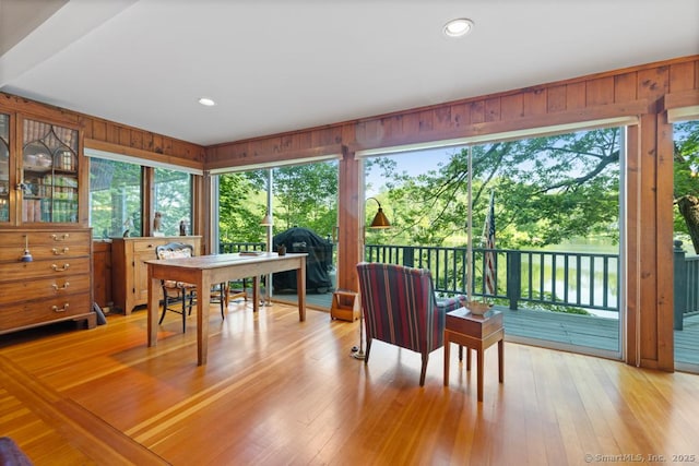 159 Mountain Rd, Ridgefield, CT 06877 - dining area featuring healthy amount of natural light, wooden walls, light wood finished floors, and recessed lighting