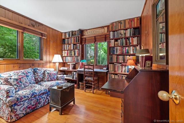 159 Mountain Rd, Ridgefield, CT 06877 - office area with wooden walls, plenty of natural light, and hardwood / wood-style floors