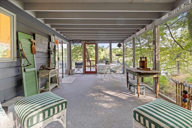 159 Mountain Rd, Ridgefield, CT 06877 - sunroom with outdoor dining area and beam ceiling