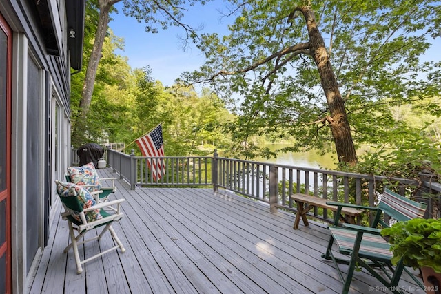 159 Mountain Rd, Ridgefield, CT 06877 - wooden deck featuring a water view and view of wooded area