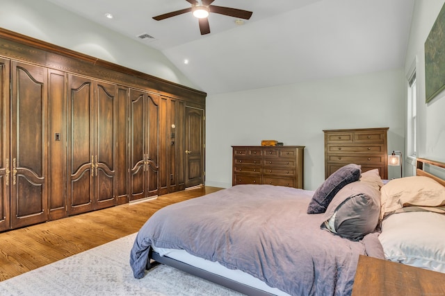 15 Hallsey Ln, Woodbridge, CT 06525 - bedroom with lofted ceiling, light wood finished floors, and a ceiling fan