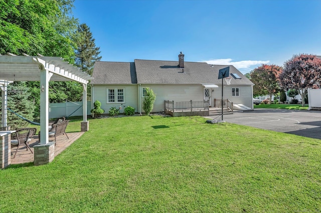6 Victoria Rd, Portland, CT 06480 - rear view of house featuring a chimney, a pergola, and a wooden deck