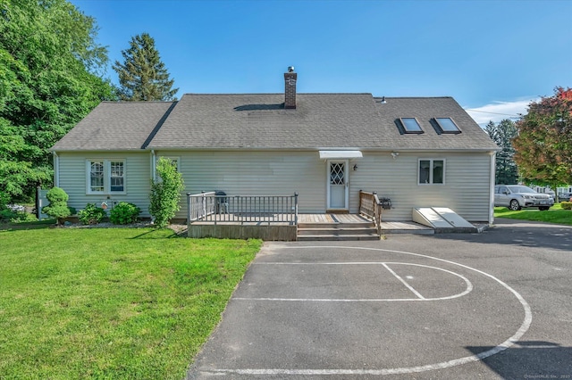 6 Victoria Rd, Portland, CT 06480 - view of front of property featuring a chimney, a front yard, and a wooden deck