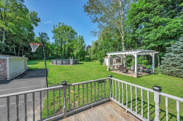 6 Victoria Rd, Portland, CT 06480 - deck with a pergola, an outdoor pool, a yard, view of scattered trees, and a patio
