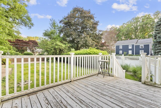 7 Lorma Ave, Trumbull, CT 06611 - wooden deck featuring view of wooded area