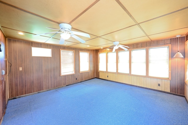34 River St, East Haven, CT 06512 - empty room featuring ceiling fan, wood walls, baseboards, and recessed lighting
