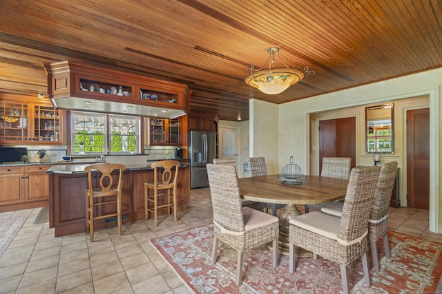 5 Oakwood Rd, Old Saybrook, CT 06475 - dining space with wooden ceiling and light tile patterned floors