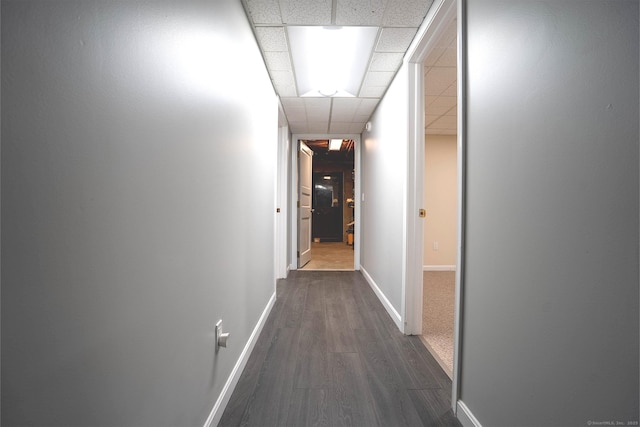 70R Tri Mountain Rd, Durham, CT 06422 - corridor with a drop ceiling, dark wood-style floors, and baseboards