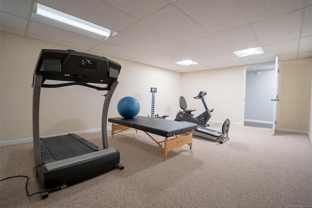 70R Tri Mountain Rd, Durham, CT 06422 - workout area featuring carpet, a paneled ceiling, and baseboards