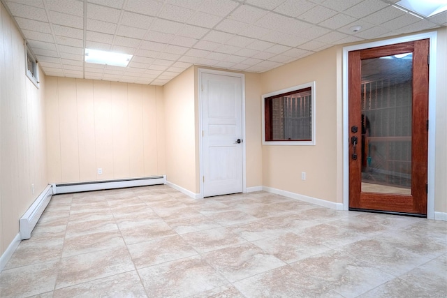70R Tri Mountain Rd, Durham, CT 06422 - spare room featuring baseboards, a baseboard heating unit, and a drop ceiling