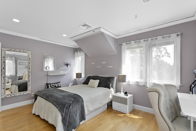 42 Woodledge Rd, Stamford, CT 06907 - bedroom with ornamental molding, multiple windows, wood finished floors, and recessed lighting