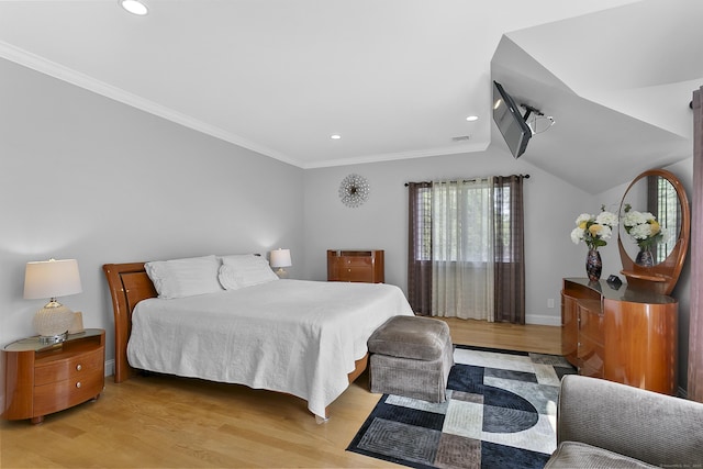 42 Woodledge Rd, Stamford, CT 06907 - bedroom with light wood-style flooring, crown molding, and recessed lighting