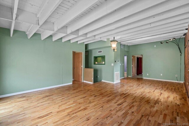 1 Front St Unit 204, New Haven, CT 06513 - unfurnished living room featuring wood finished floors, baseboards, and beamed ceiling