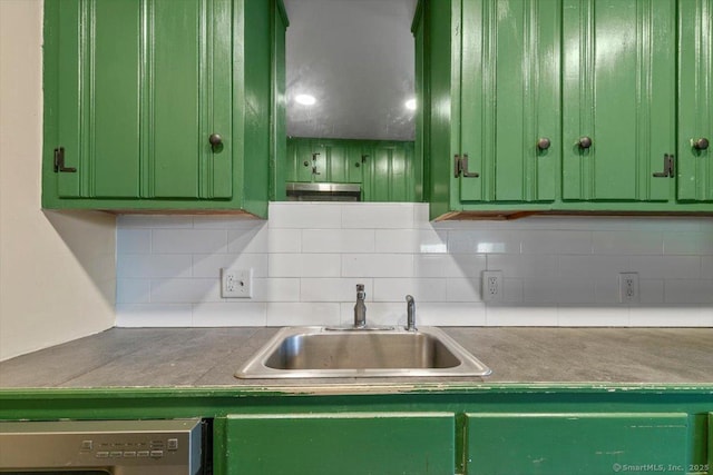 1 Front St Unit 204, New Haven, CT 06513 - kitchen with green cabinetry, a sink, dishwasher, and decorative backsplash