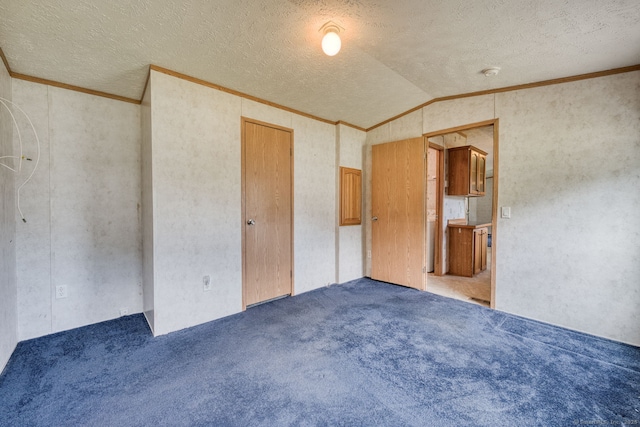 107 Lions Way, Windham, CT 06256 - unfurnished bedroom with ornamental molding, lofted ceiling, carpet flooring, and a textured ceiling