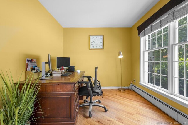 17 Raven Crest Dr, Bethel, CT 06801 - office featuring a baseboard heating unit, light wood-style flooring, and baseboards
