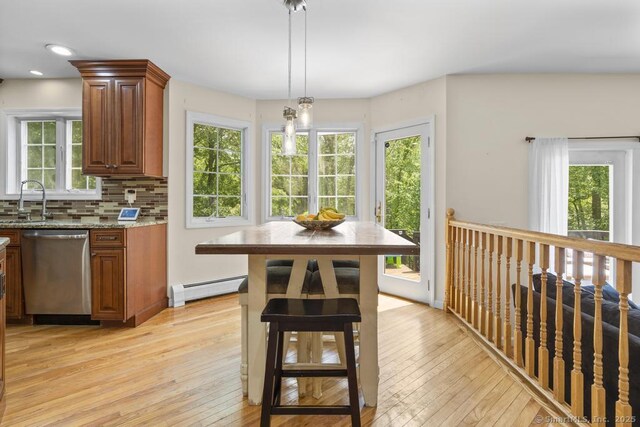 17 Raven Crest Dr, Bethel, CT 06801 - dining area featuring baseboard heating, light wood-type flooring, and recessed lighting