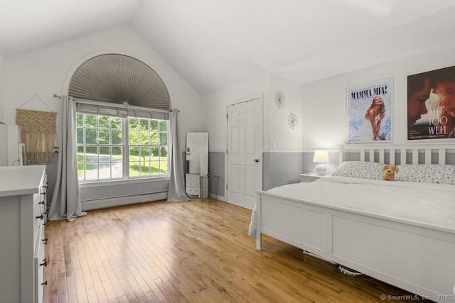 17 Raven Crest Dr, Bethel, CT 06801 - bedroom featuring a baseboard radiator, light wood-type flooring, and vaulted ceiling