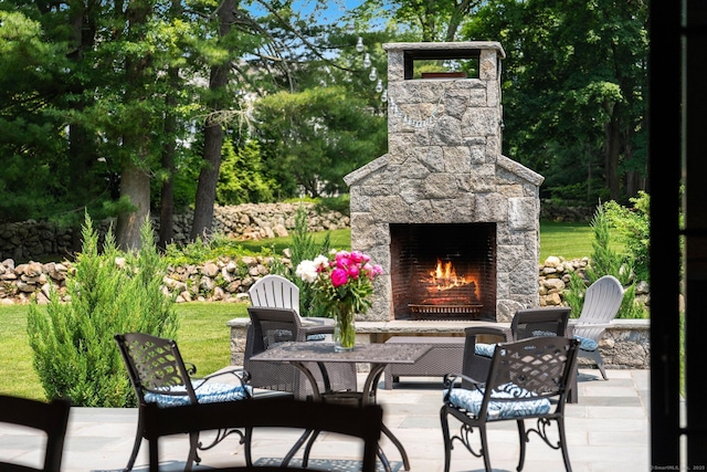 300 Hollow Tree Ridge Rd, Darien, CT 06820 - view of patio / terrace featuring an outdoor stone fireplace