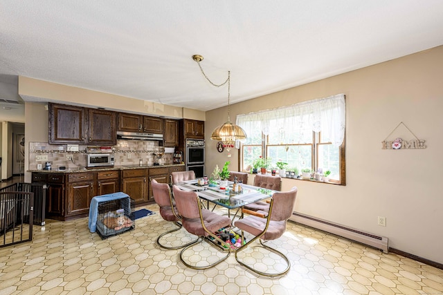 34 Cedar Rock Rd, Woodbridge, CT 06525 - dining room with a baseboard radiator, a chandelier, light flooring, and baseboards