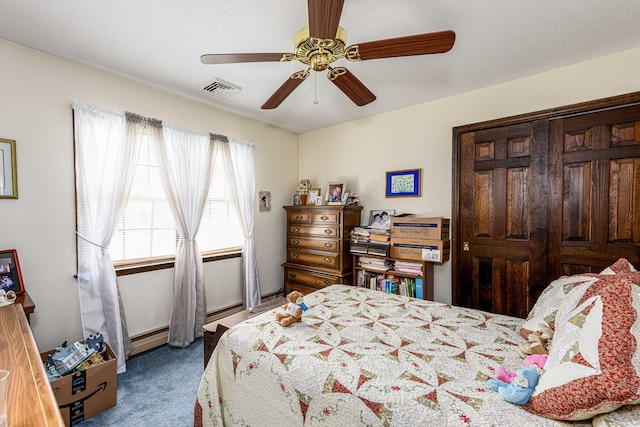 34 Cedar Rock Rd, Woodbridge, CT 06525 - bedroom with carpet flooring, a baseboard heating unit, and ceiling fan