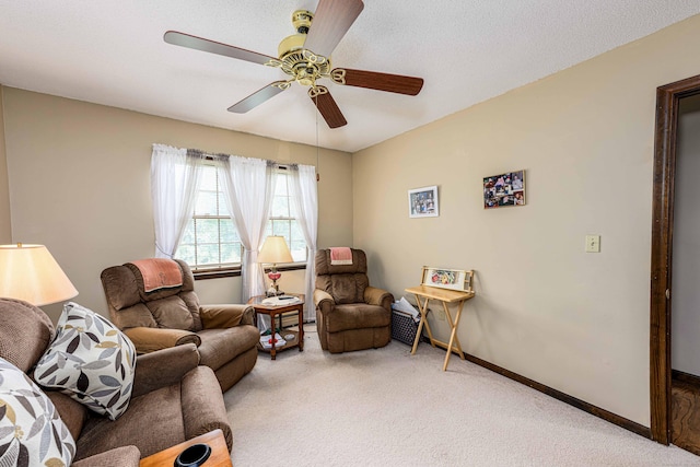 34 Cedar Rock Rd, Woodbridge, CT 06525 - living area with carpet, a ceiling fan, and baseboards