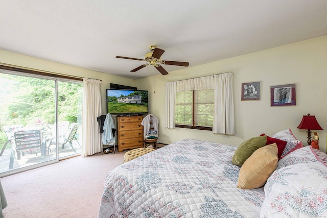 34 Cedar Rock Rd, Woodbridge, CT 06525 - bedroom featuring access to exterior, carpet floors, and ceiling fan