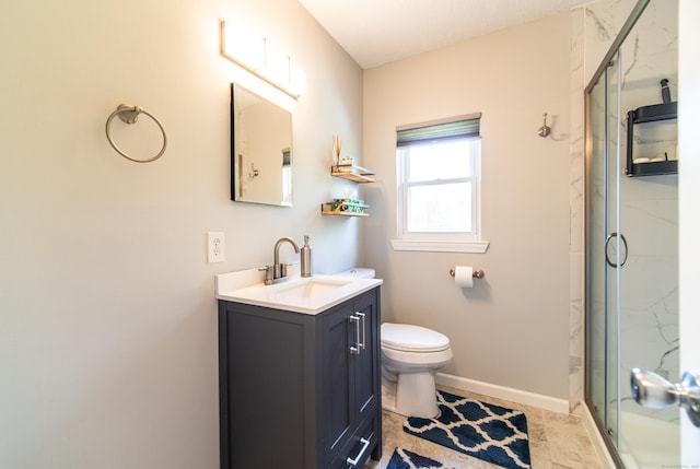 227 Thistle Ln, Southington, CT 06489 - bathroom with vanity, a marble finish shower, toilet, and baseboards