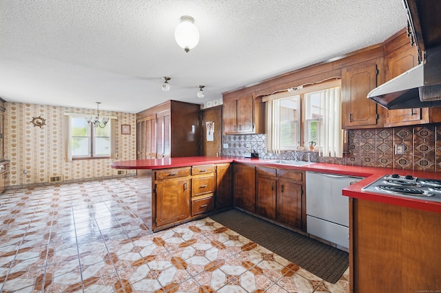24 Goff St, Waterbury, CT 06704 - kitchen with appliances with stainless steel finishes, extractor fan, a peninsula, a sink, and brown cabinetry