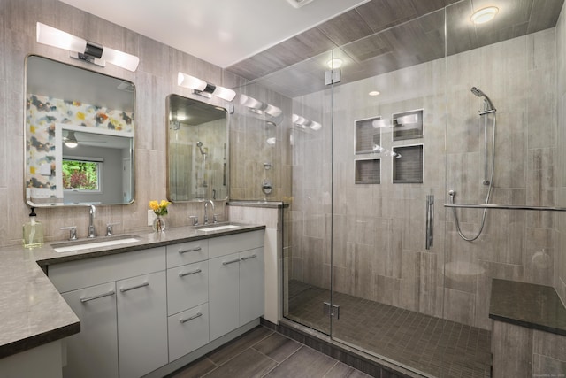 99 High Ridge Rd, Pound Ridge, NY 10576 - bathroom with double vanity and a shower stall