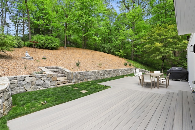 99 High Ridge Rd, Pound Ridge, NY 10576 - wooden deck with grilling area and outdoor dining space