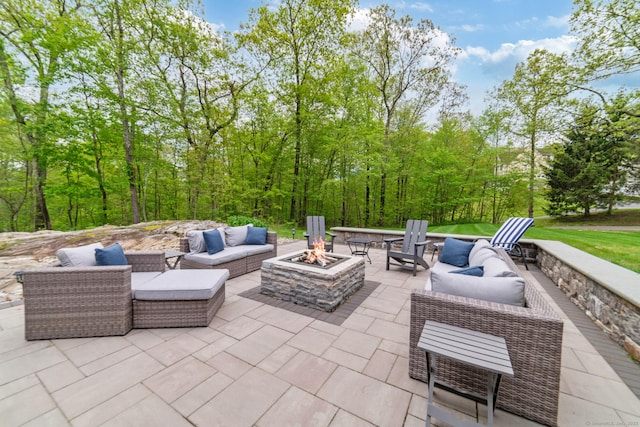 732 Hulls Hill Rd, Southbury, CT 06488 - view of patio / terrace with an outdoor living space with a fire pit