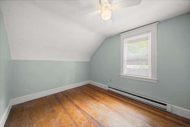 245 Riverside Ave, Torrington, CT 06790 - additional living space featuring a baseboard heating unit, hardwood / wood-style flooring, lofted ceiling, baseboards, and a ceiling fan