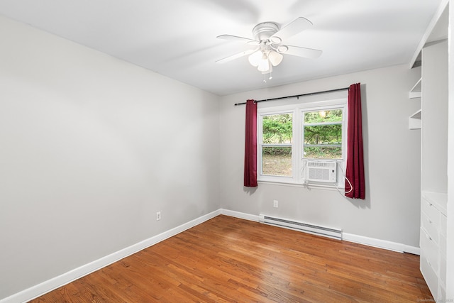 33 Deer Park Rd, Simsbury, CT 06089 - spare room featuring a baseboard heating unit, cooling unit, baseboards, light wood-style floors, and ceiling fan