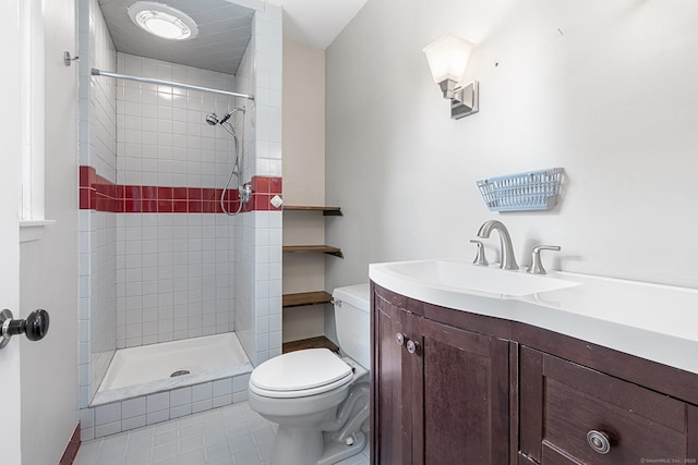33 Deer Park Rd, Simsbury, CT 06089 - bathroom with toilet, tiled shower, tile patterned flooring, and vanity