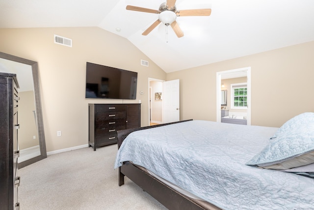 1382 Cedar Swamp Rd, Coventry, CT 06238 - bedroom featuring vaulted ceiling, light carpet, baseboards, a ceiling fan, and ensuite bath