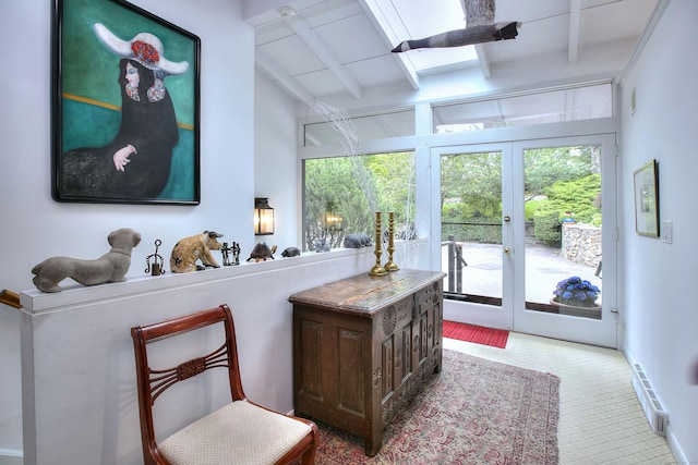 62 Wells Hill Rd, Weston, CT 06883 - bar area with french doors and beamed ceiling