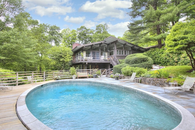 62 Wells Hill Rd, Weston, CT 06883 - outdoor pool featuring a deck and stairs
