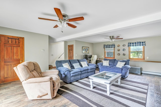 175 Cross Hill Rd, Monroe, CT 06468 - living room with a ceiling fan, light wood-style floors, and baseboard heating