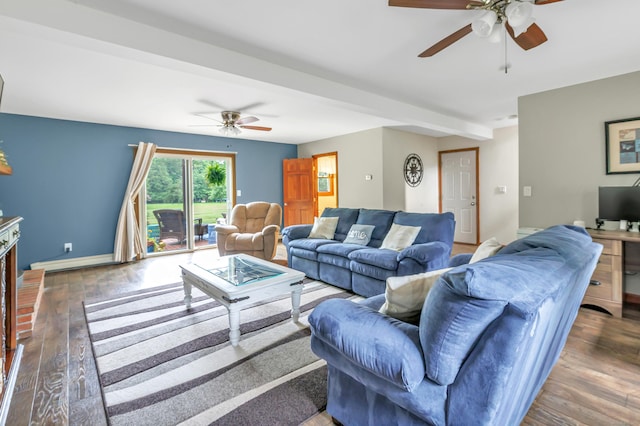 175 Cross Hill Rd, Monroe, CT 06468 - living room with ceiling fan, hardwood / wood-style flooring, and baseboards