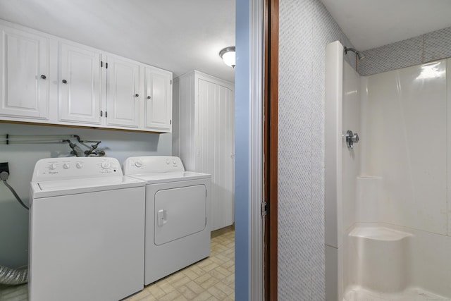 290 Neck Rd, Madison, CT 06443 - laundry area featuring independent washer and dryer, cabinet space, and brick patterned flooring