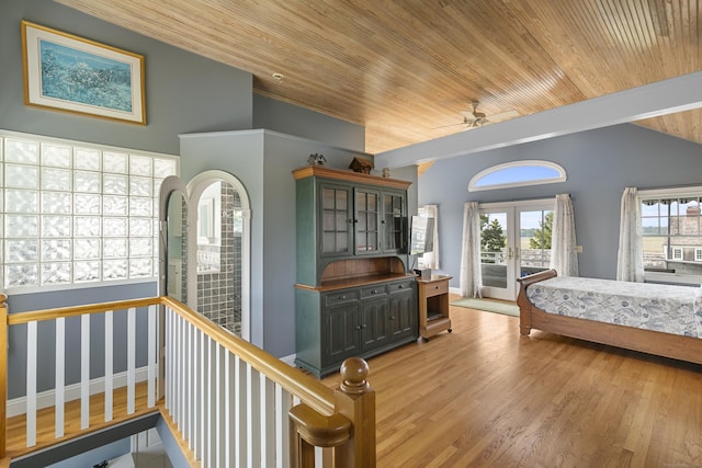 290 Neck Rd, Madison, CT 06443 - bedroom featuring lofted ceiling, wood ceiling, access to outside, baseboards, and light wood-type flooring