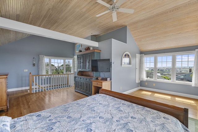 290 Neck Rd, Madison, CT 06443 - bedroom featuring wooden ceiling, wood finished floors, baseboards, and high vaulted ceiling
