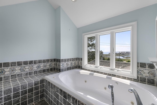 290 Neck Rd, Madison, CT 06443 - bathroom featuring vaulted ceiling and a tub with jets