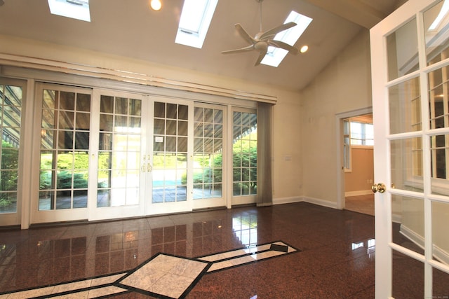 11 Pheasant Ridge Rd, Newtown, CT 06470 - doorway featuring granite floors, a skylight, high vaulted ceiling, and recessed lighting