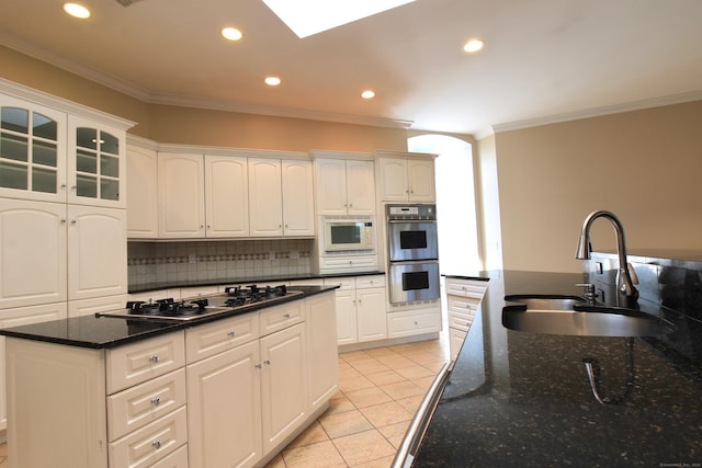 11 Pheasant Ridge Rd, Newtown, CT 06470 - kitchen featuring stainless steel appliances, ornamental molding, white cabinets, decorative backsplash, and recessed lighting