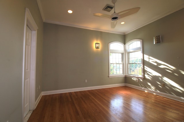 11 Pheasant Ridge Rd, Newtown, CT 06470 - unfurnished room with crown molding, a ceiling fan, wood finished floors, and recessed lighting