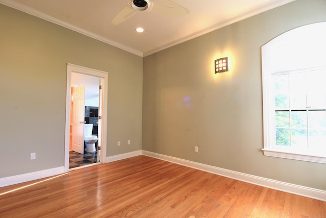 11 Pheasant Ridge Rd, Newtown, CT 06470 - empty room featuring light wood-style floors, ornamental molding, a ceiling fan, recessed lighting, and arched walkways