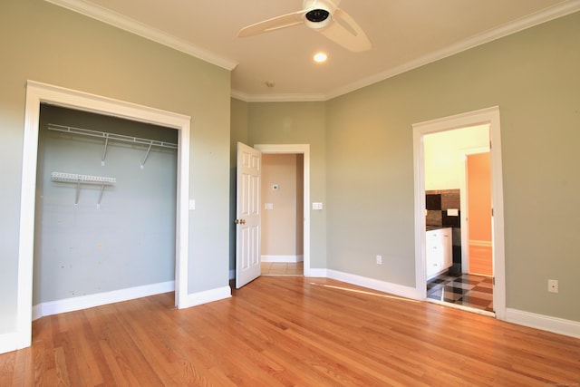 11 Pheasant Ridge Rd, Newtown, CT 06470 - unfurnished bedroom featuring crown molding, wood finished floors, a closet, ceiling fan, and recessed lighting